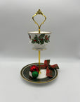 Christmas Holly Gold - Rimmed Teacup Stand | The Brooklyn Teacup - The Brooklyn Teacup