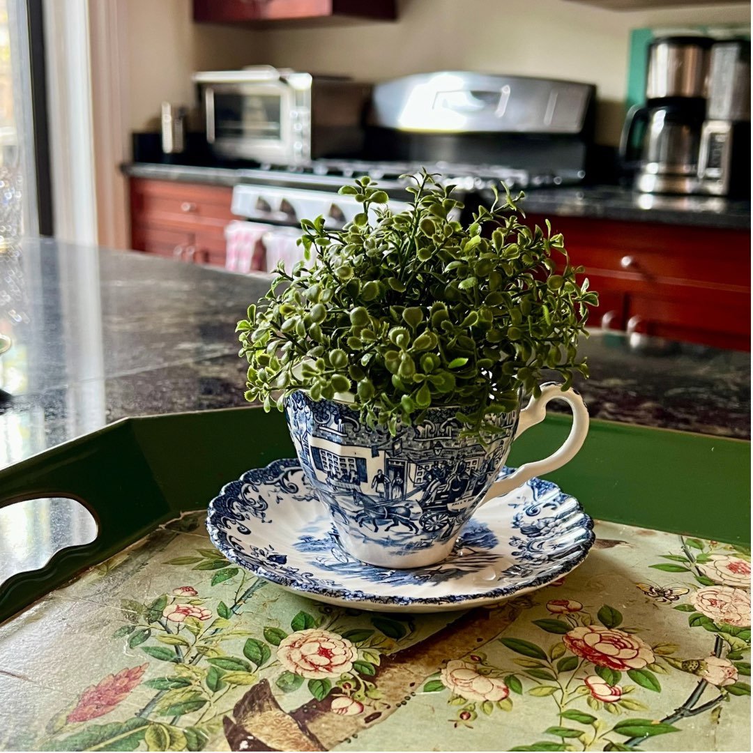 Blue \u0026 White Ceramic Teacup Planter with Drainage – The Brooklyn Teacup, image size:1080x1080