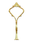 The Brooklyn Teacup gold metal tiered tray handle with ornate scrollwork and decorative stem.