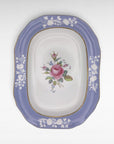 The Brooklyn Teacup Spode Maritime Rose 12-inch platter featuring a pink rose center and periwinkle blue border.