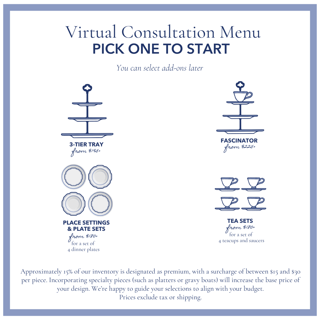 Virtual Design Consultation | Custom Vintage China & Tiered Trays