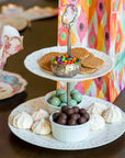 Upcycled serving tray made from old china plates - 2 Tier Tray used to deserve desserts at a birthday party