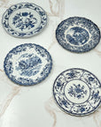 Gracious Bread & Butter Plate Set | 1 Indies, 1 Coaching Scenes, 1 Mill Stream, and 1 Blue Danube pattern - 4 blue and white bread & butter plates in set
