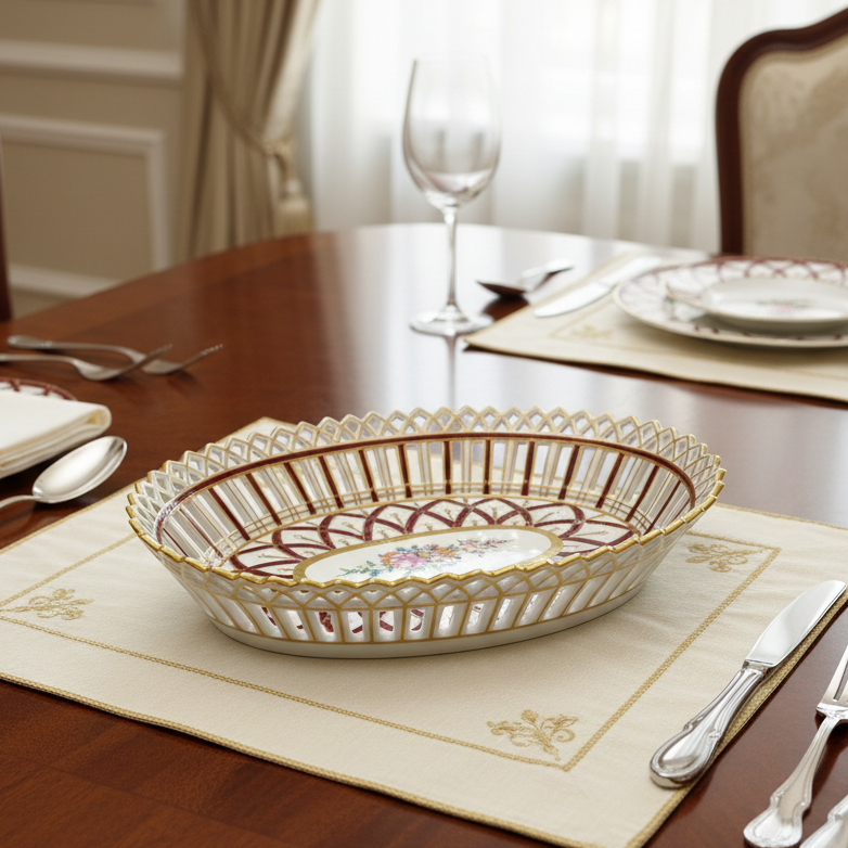 Dresden reiiculated oval decorative bread basket