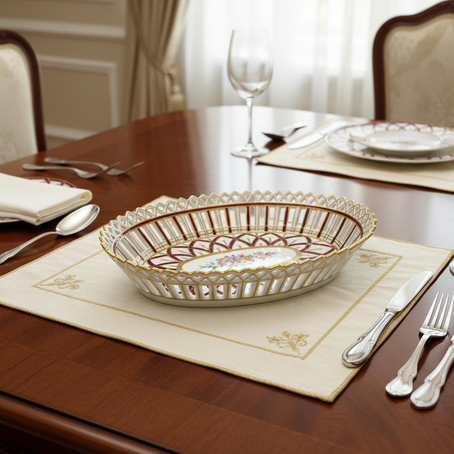 Dresden reiiculated oval decorative bread basket