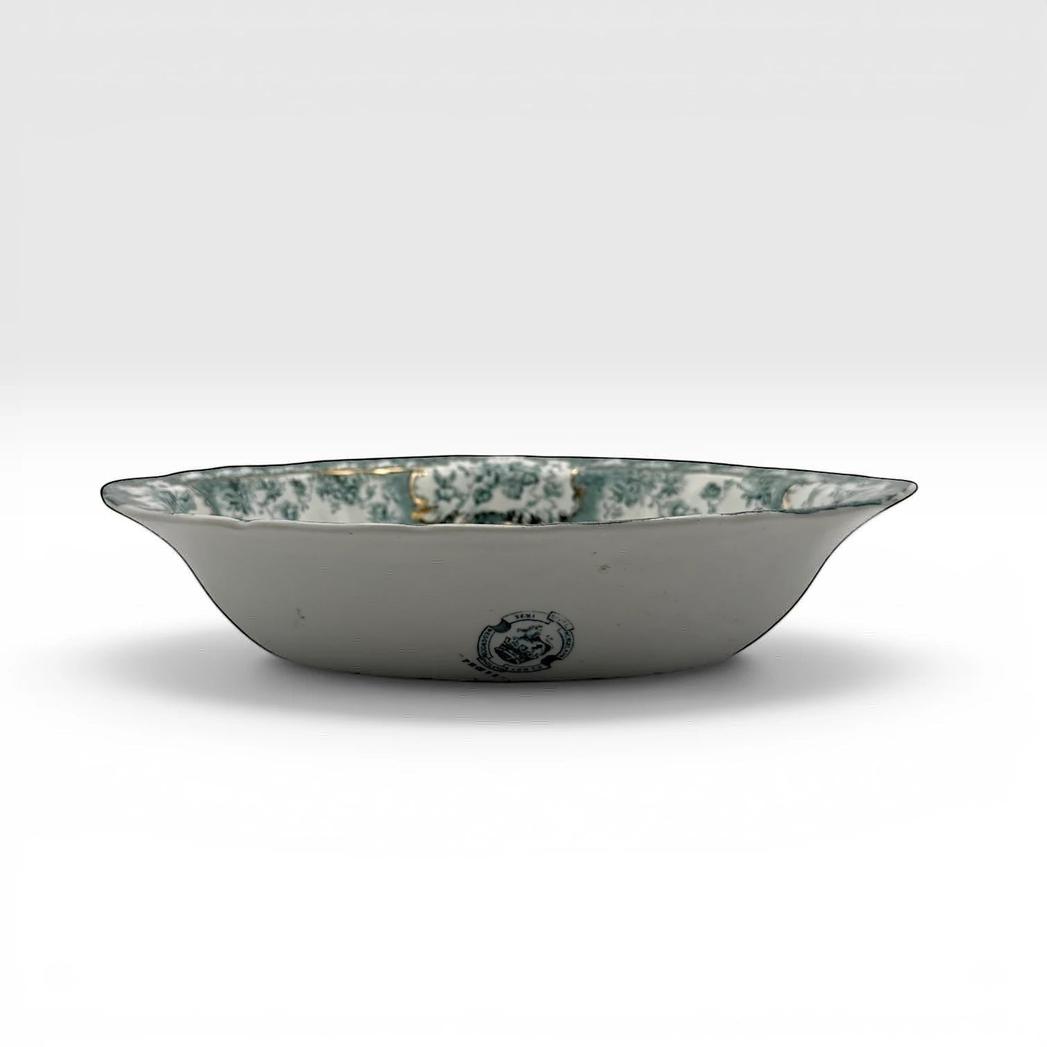Teal green blue Wedgwood bowl in the Phoebe pattern with thick filigree border and gilding