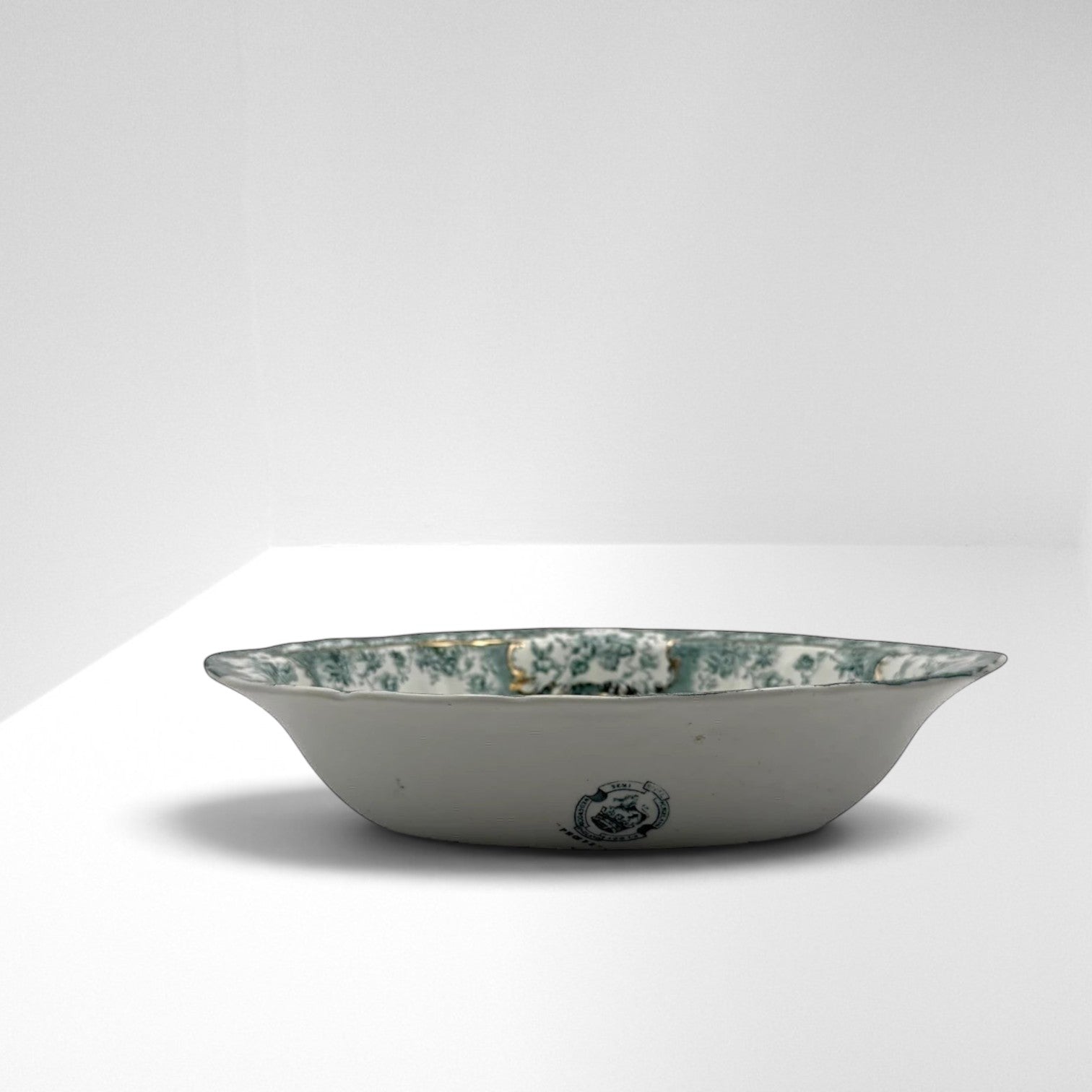 Teal green blue Wedgwood bowl in the Phoebe pattern with thick filigree border and gilding