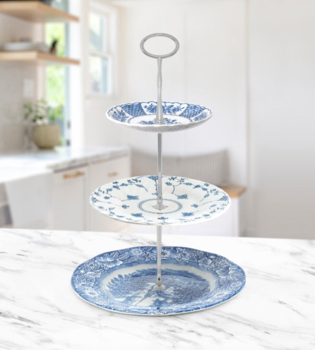 The Curated Blue &amp; White 3-Tier Tray