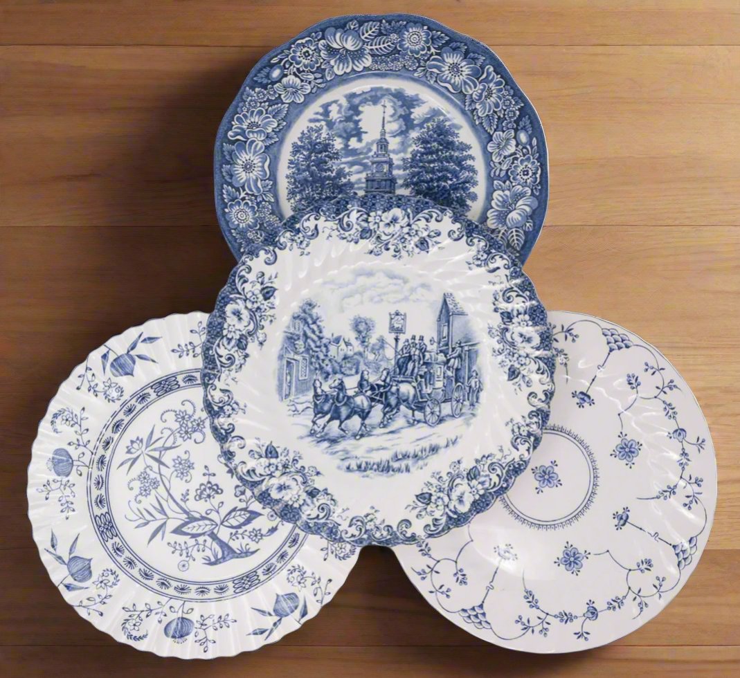 Four Dinner Plates - shops Mixed Blue & White Plates