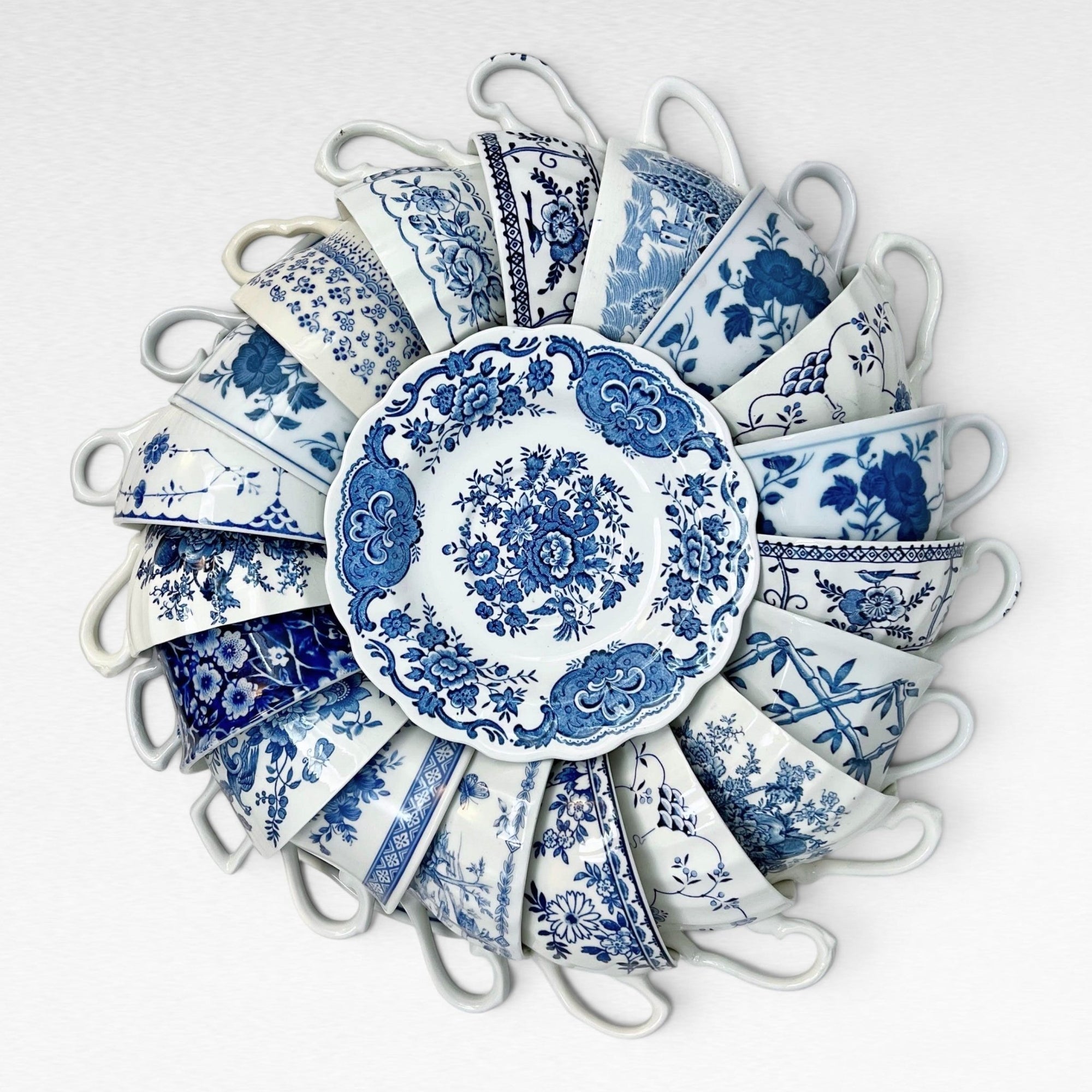 Handpicked Blue &amp; White Teacup &amp; Saucer Set (sold in sets of 4) | The Brooklyn Teacup - The Brooklyn Teacup