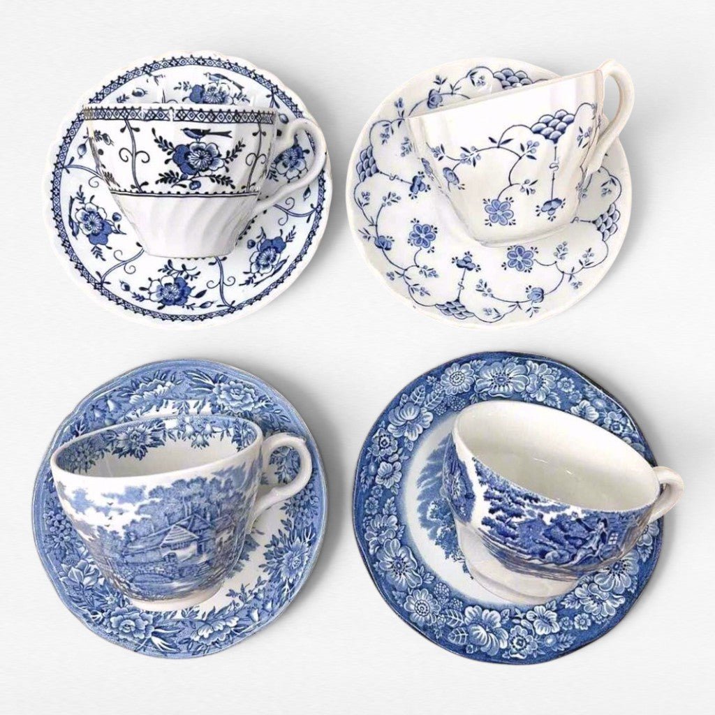Handpicked Blue &amp; White Teacup &amp; Saucer Set (sold in sets of 4) | The Brooklyn Teacup - The Brooklyn Teacup