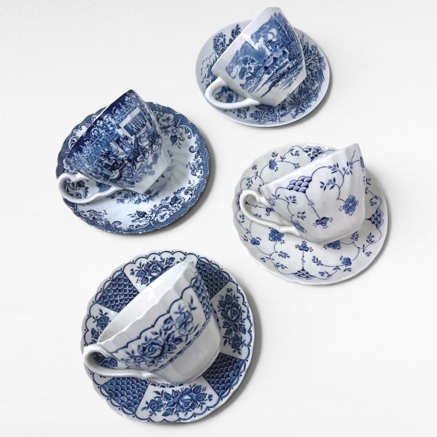 Handpicked Blue & White Teacup & Saucer Set (sold in sets of 4) | The Brooklyn Teacup - The Brooklyn Teacup