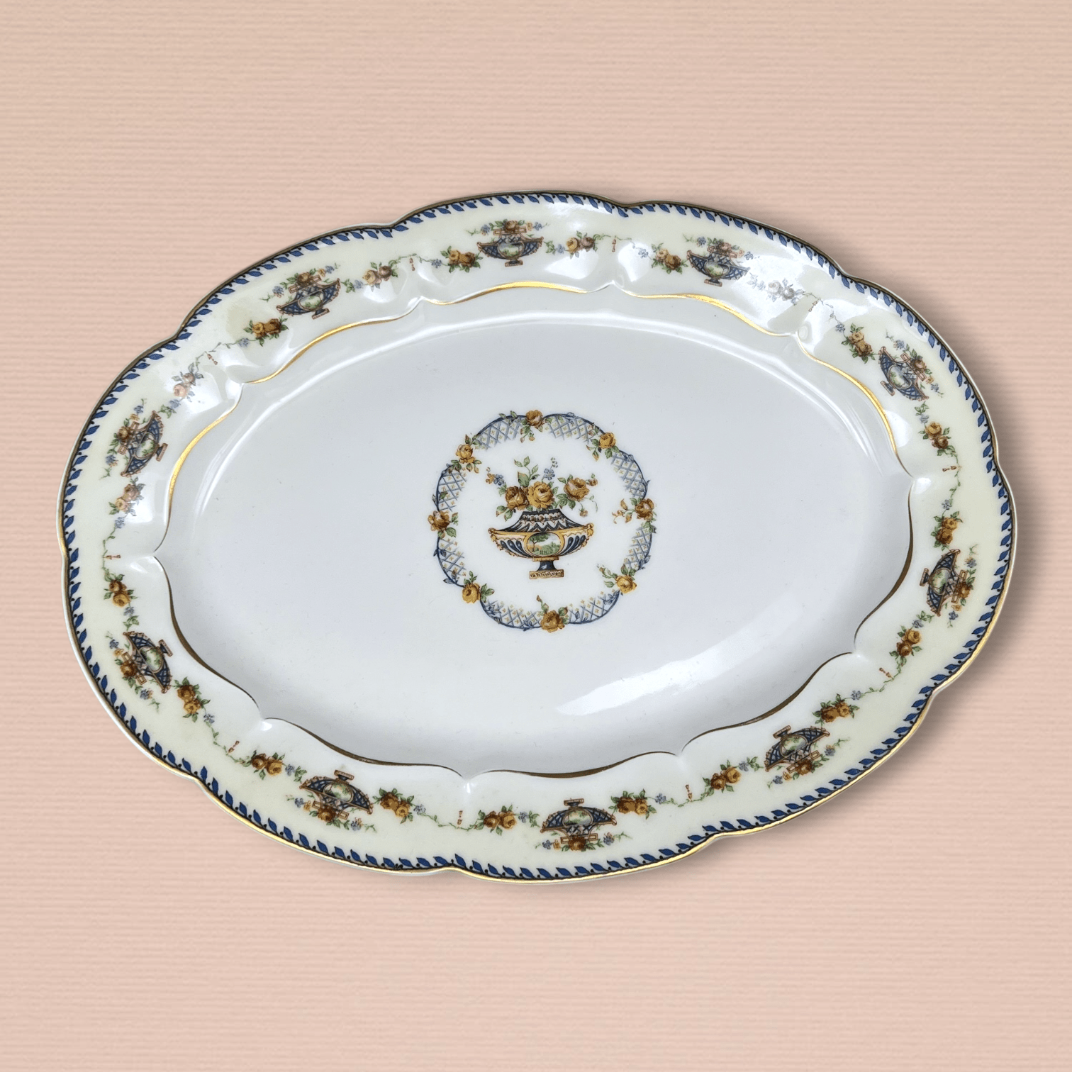 Haviland Charm Floral Urn & Garland Oval Serving Platter (Blue Rope Rim) | The Brooklyn Teacup - The Brooklyn Teacup