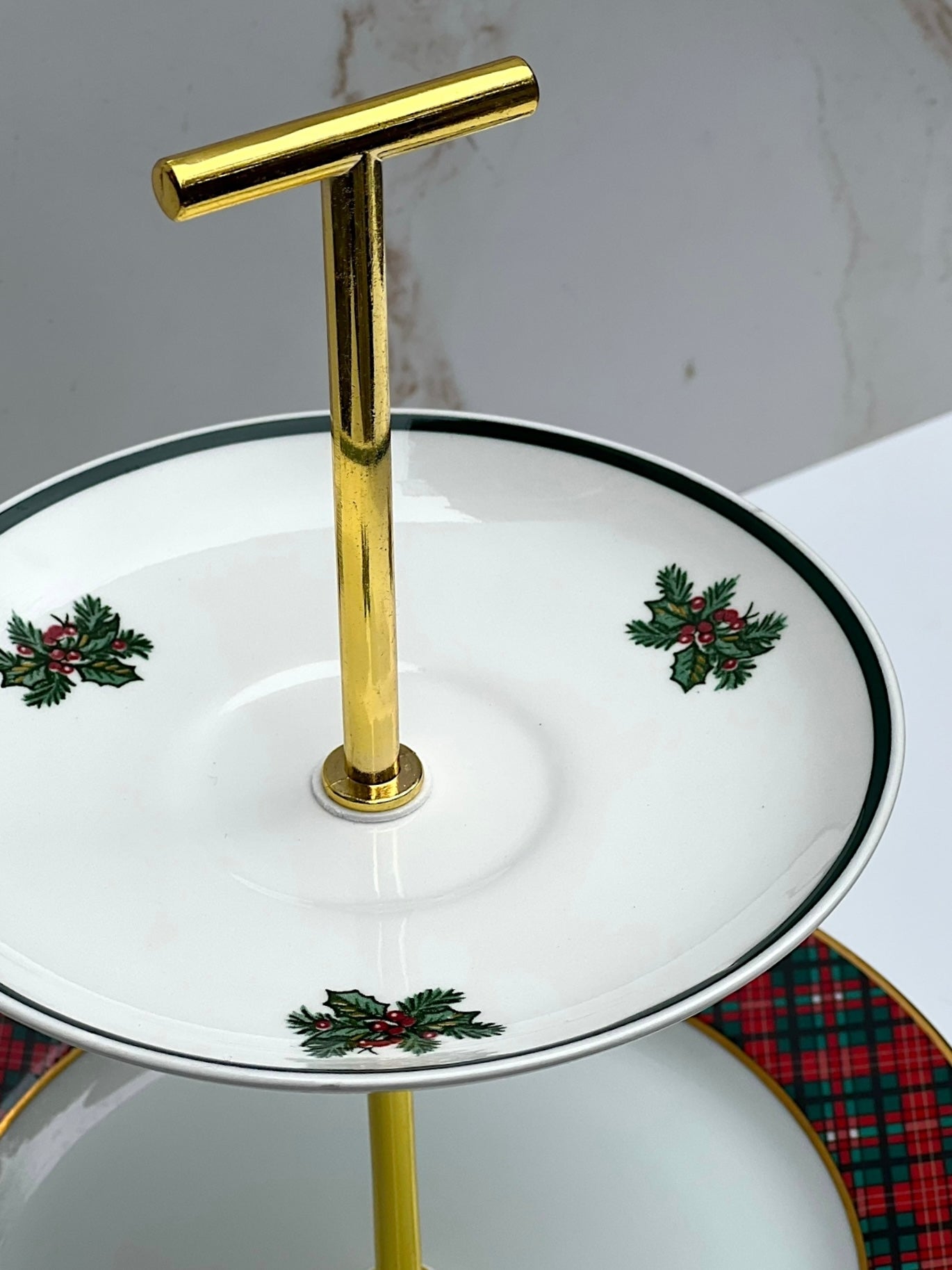 Lillian Vernon Tartan x Johnson Bros. Victoria Christmas Two - Tiered Tray | The Brooklyn Teacup - The Brooklyn Teacup