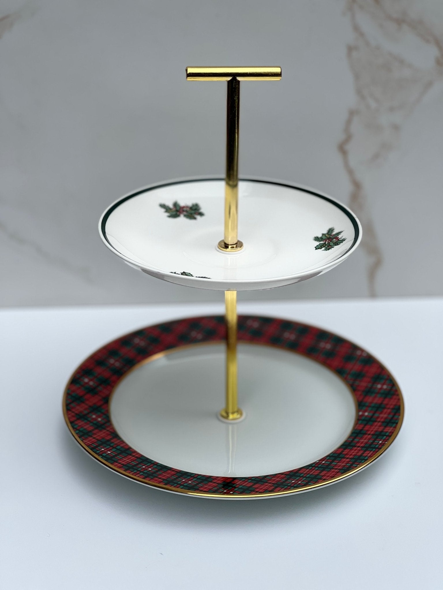 Lillian Vernon Tartan x Johnson Bros. Victoria Christmas Two - Tiered Tray | The Brooklyn Teacup - The Brooklyn Teacup