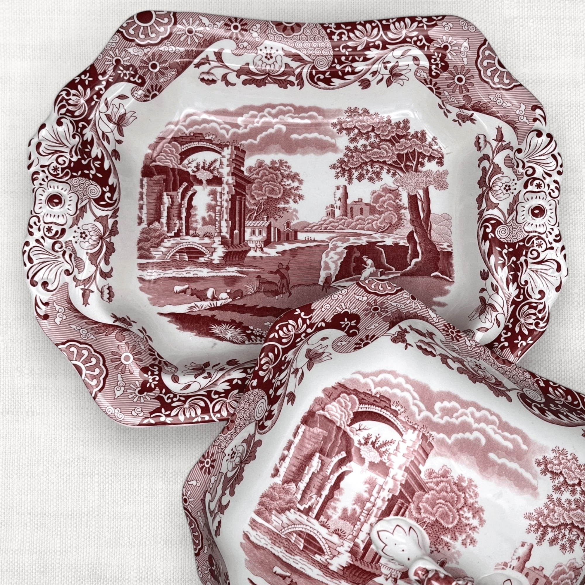 Spode Red Transferware Covered Serving Dish | The Brooklyn Teacup - The Brooklyn Teacup