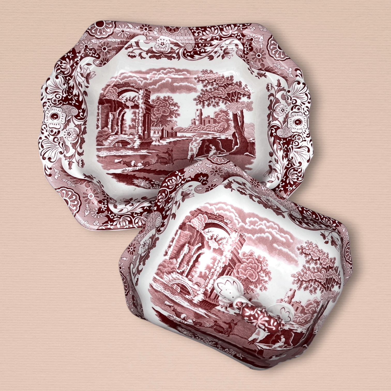 Spode Red Transferware Covered Serving Dish | The Brooklyn Teacup - The Brooklyn Teacup