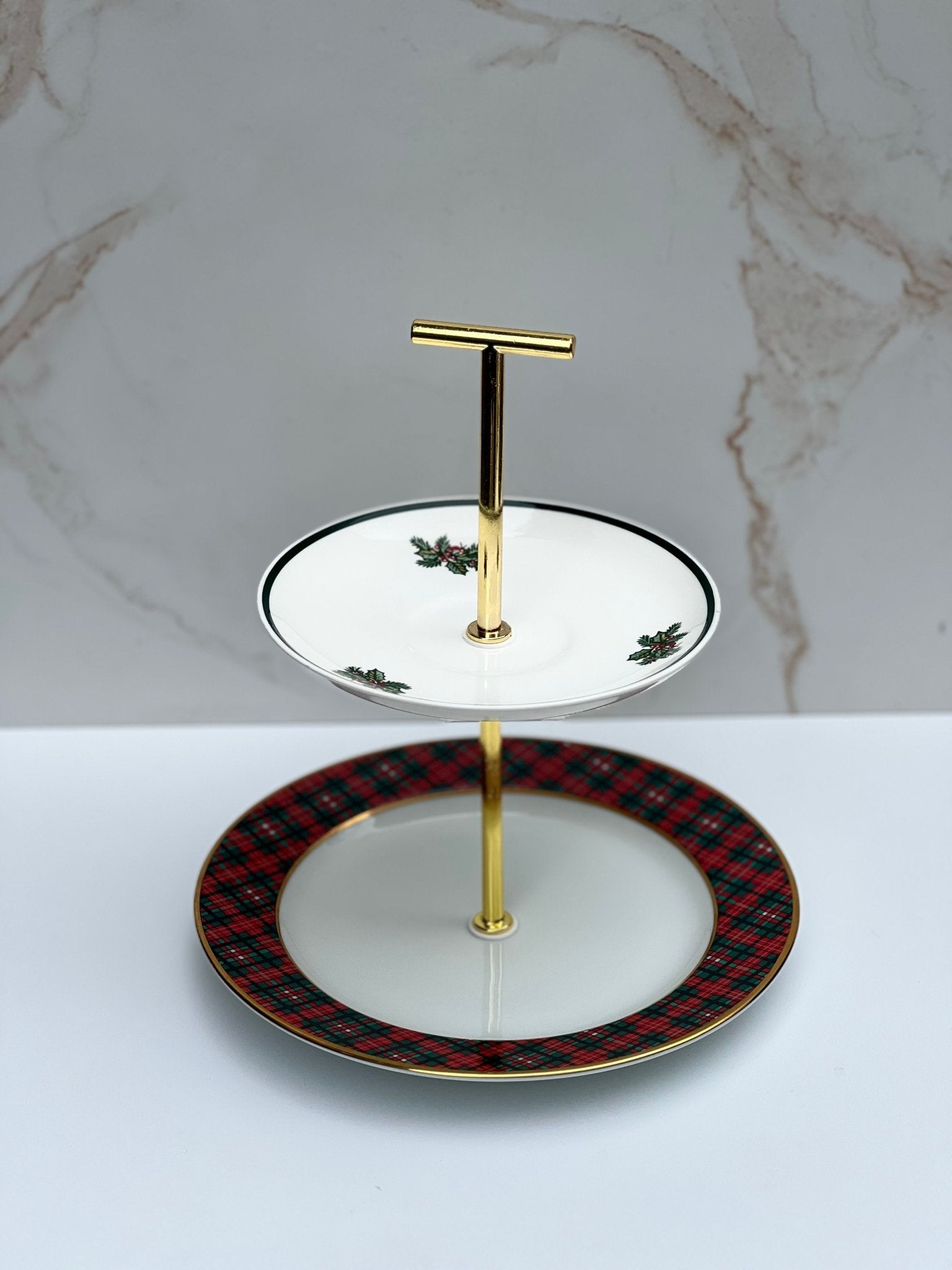 Tartan Holly Two - Tiered Tray | The Brooklyn Teacup - The Brooklyn Teacup