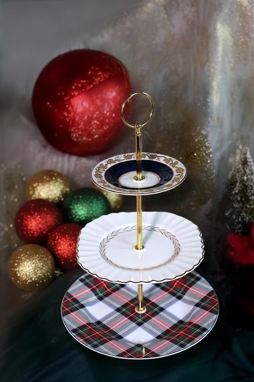 Teatime Tartan Christmas Three - Tier Serving Stand | The Brooklyn Teacup - The Brooklyn Teacup