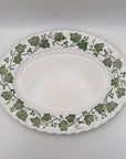 The Brooklyn Teacup Churchill Ivy oval serving platter with green leaf pattern on white ceramic with scalloped edge