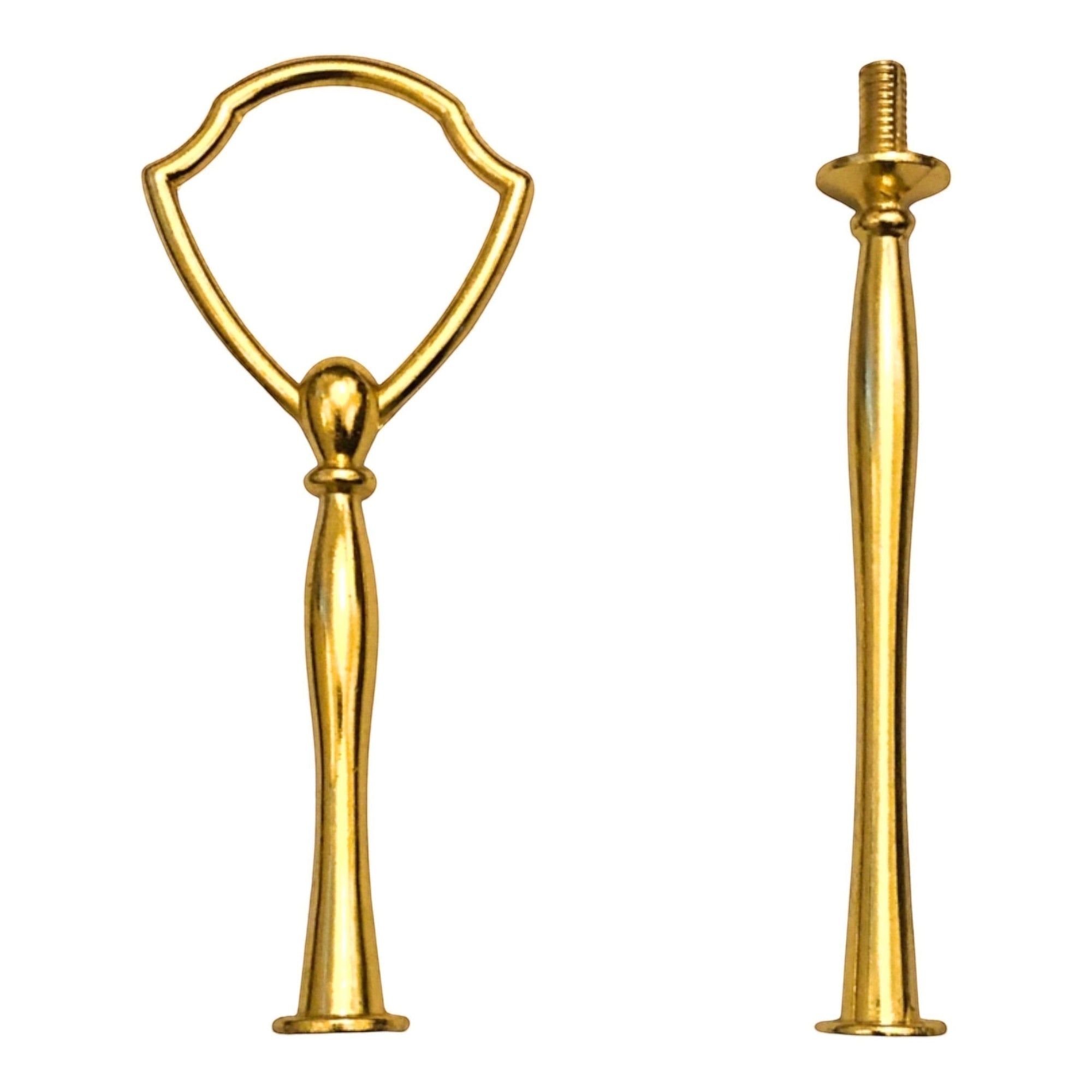 The Brooklyn Teacup gold tiered tray hardware set with decorative handle and metal rod.