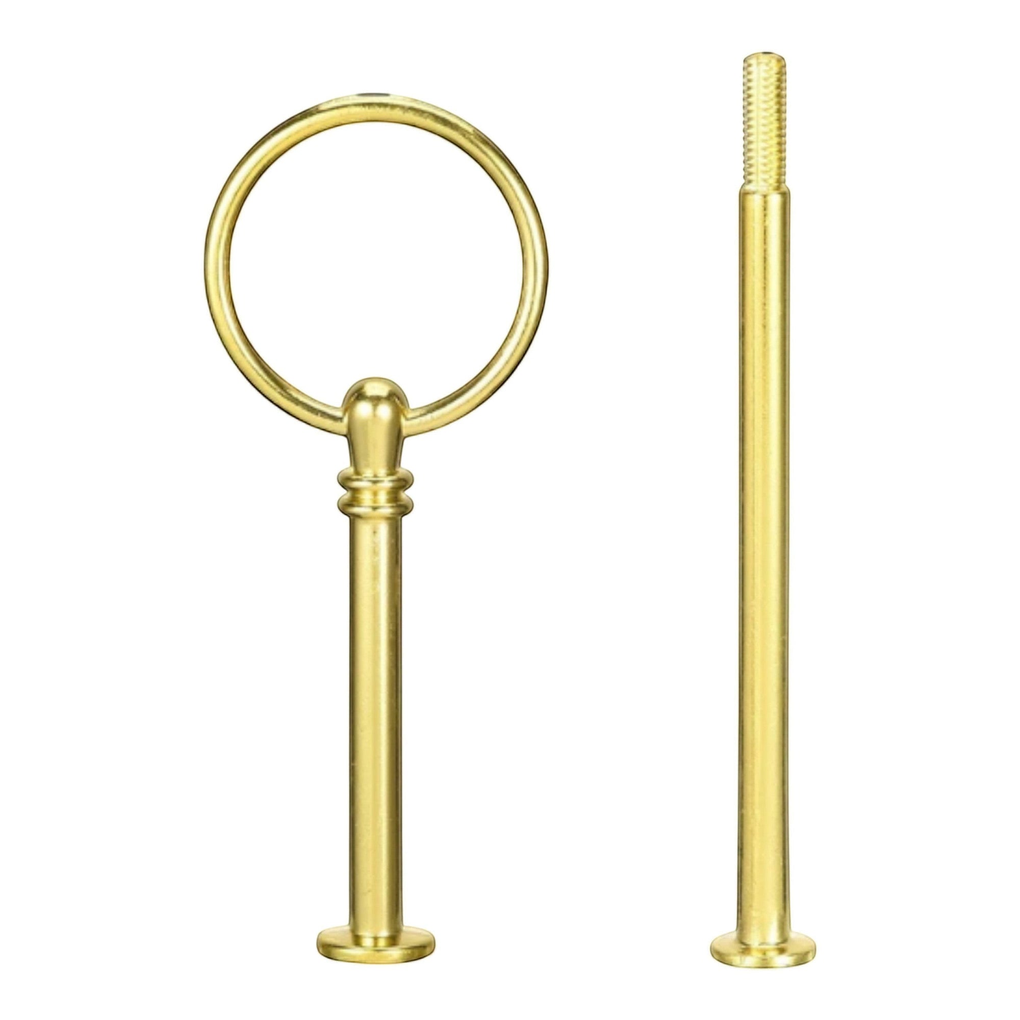 The Brooklyn Teacup gold metal tiered tray hardware set with ring handle and screw rods.