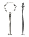 The Brooklyn Teacup silver metal tiered tray hardware with decorative handle and rods.