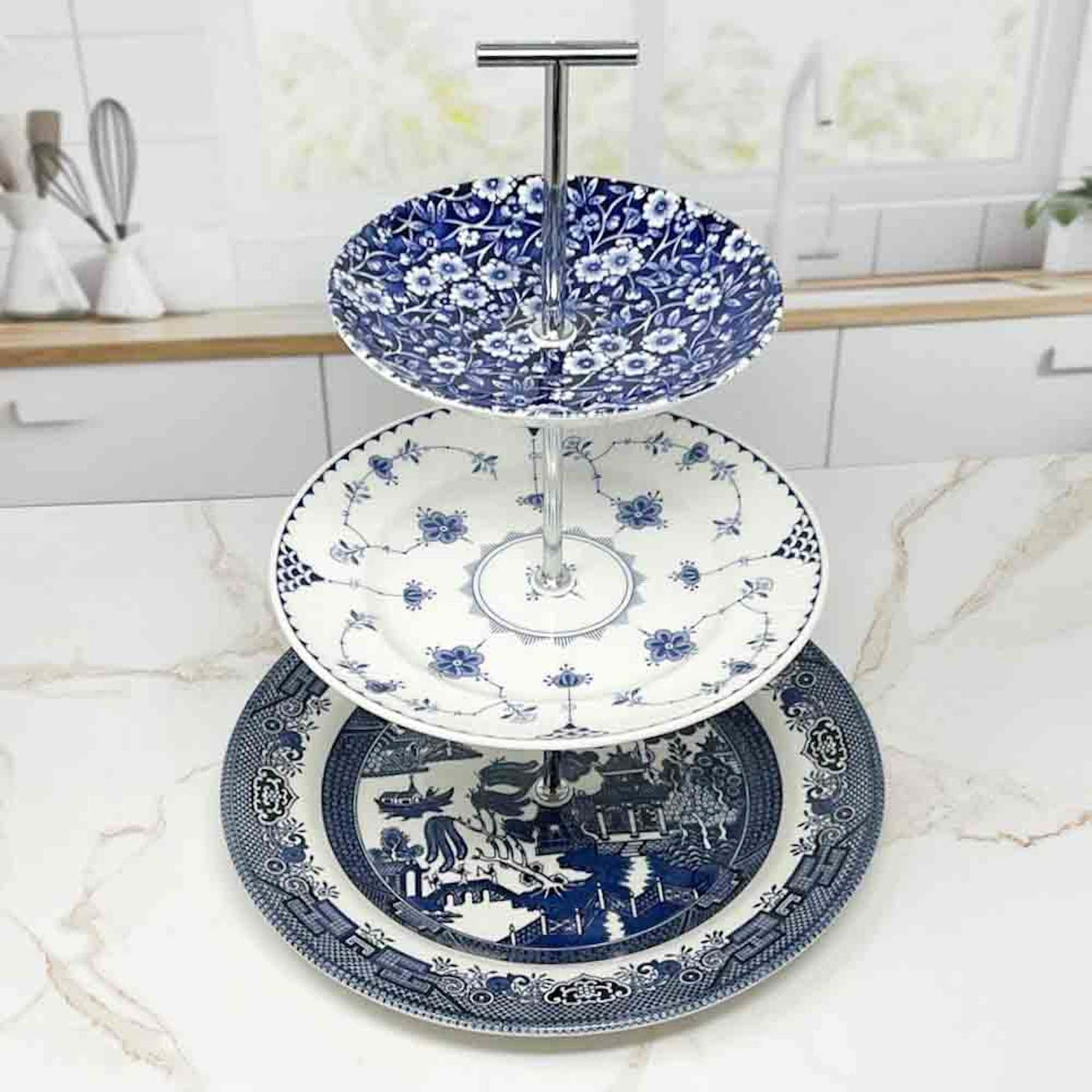 The Curated Blue &amp; White 3 - Tier Tray | The Brooklyn Teacup - The Brooklyn Teacup