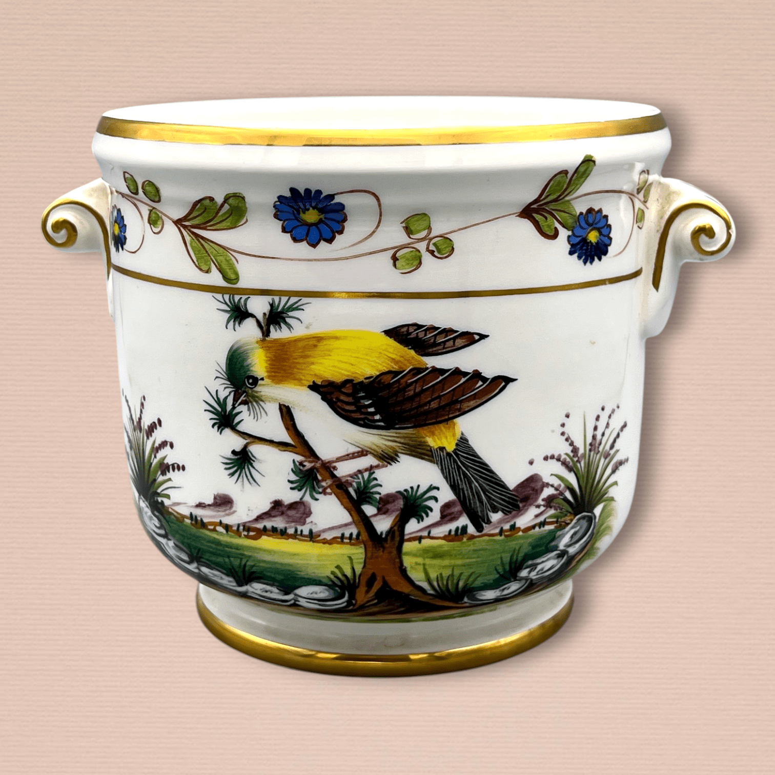 Tiffany & Co. Hand - Painted Bird & Floral Porcelain Cachepot | The Brooklyn Teacup - The Brooklyn Teacup