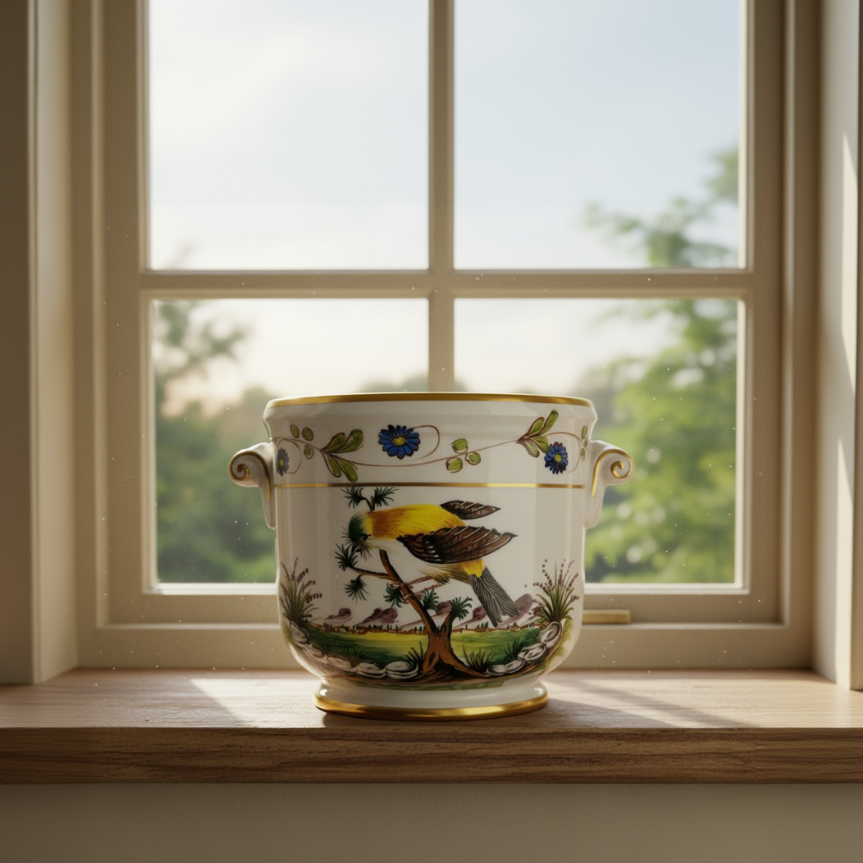 Tiffany & Co. Hand - Painted Bird & Floral Porcelain Cachepot | The Brooklyn Teacup - The Brooklyn Teacup