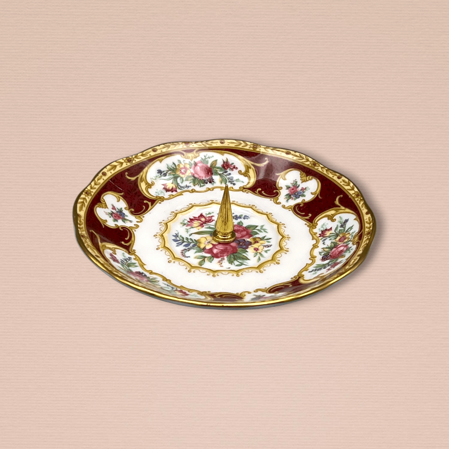 Vintage Floral & Burgundy Gold Ring Holder– Handcrafted from English Bone China | The Brooklyn Teacup - The Brooklyn Teacup