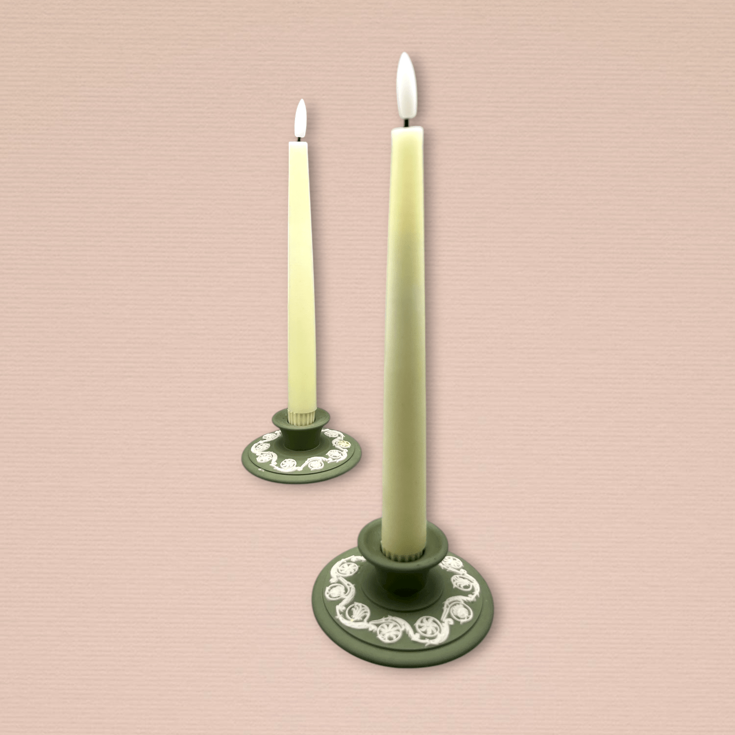 Wedgwood Sage Green Jasperware Candlestick Holders (Pair) | The Brooklyn Teacup - The Brooklyn Teacup