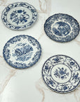 Gracious Bread & Butter Plate Set | 1 Indies, 1 Coaching Scenes,  1 Mill Stream, and 1 Blue Danube  pattern - 4 blue and white bread & butter plates in set